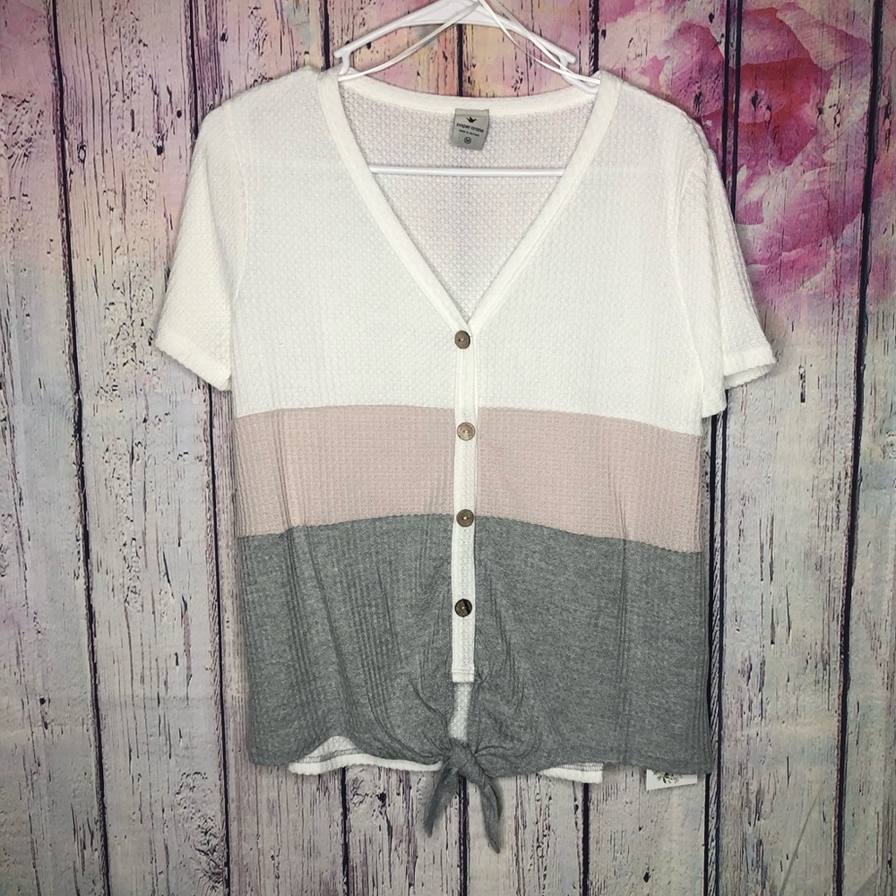 Paper Crane| Ivory/taupe/gray waffle-knit shirt